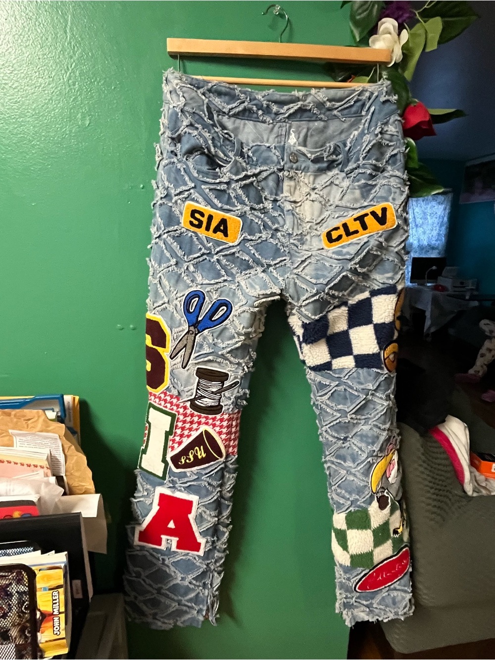 Distressed Patchwork Light Blue Men's Jeans